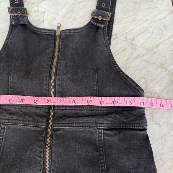 Free People front zip black denim dress overalls size 8 stretch - Picture 6 of 7